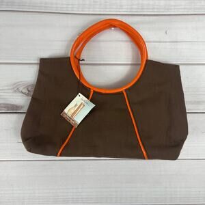 Victorias Secret Brown Canvas‎ Tote Bag With Orange Piping & Handles